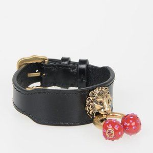 NEW Authentic GUCCI Leather and Crystals LION HEAD Bracelet